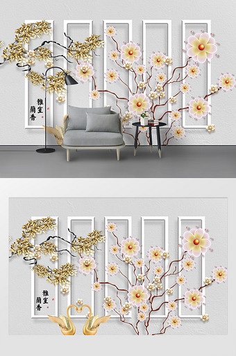 现代简约蘭香花朵背景墙图片