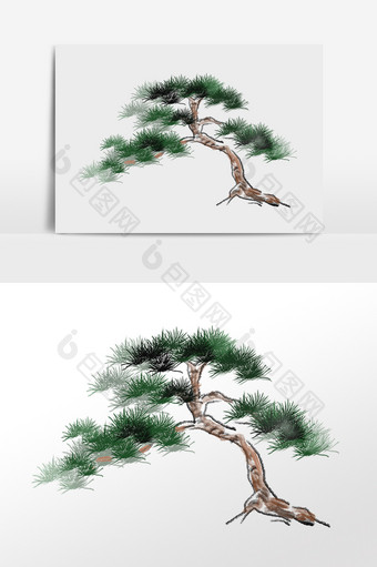 彩绘绿色松树素材图片
