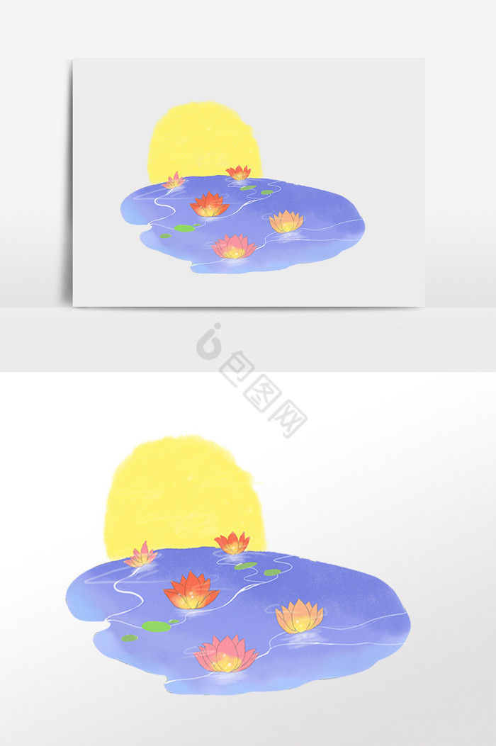 元宵节河水荷花灯