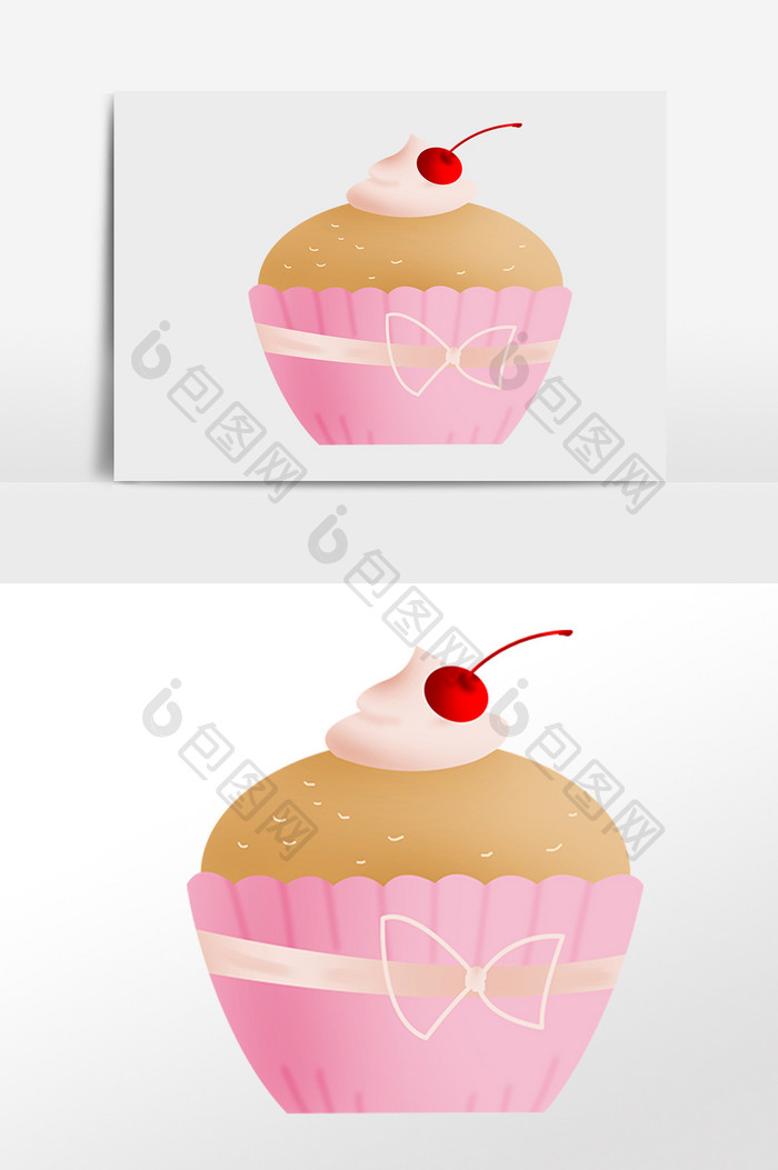 手绘樱桃纸杯蛋糕素材