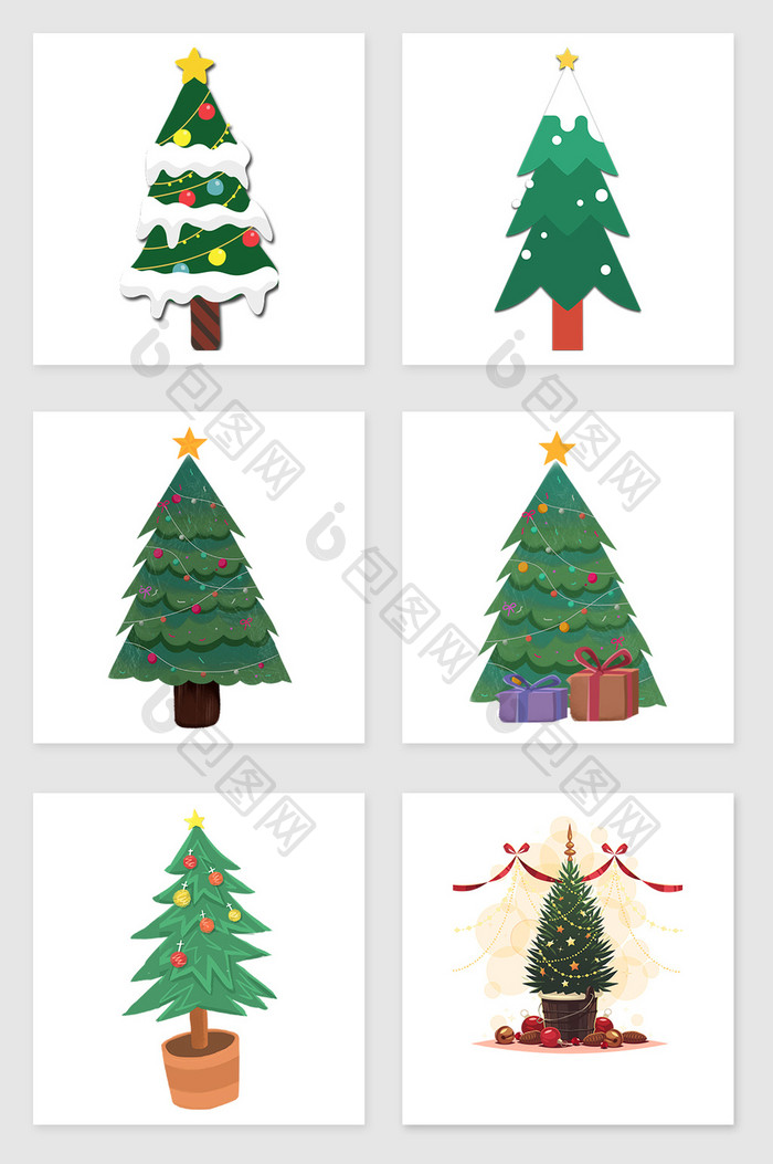 手绘圣诞树的套图插画元素