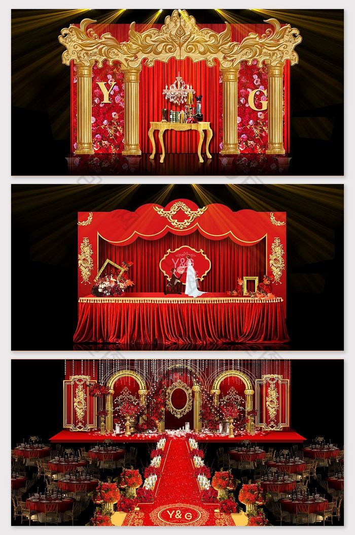 欧式红色大气宫廷婚礼效果图图片图片