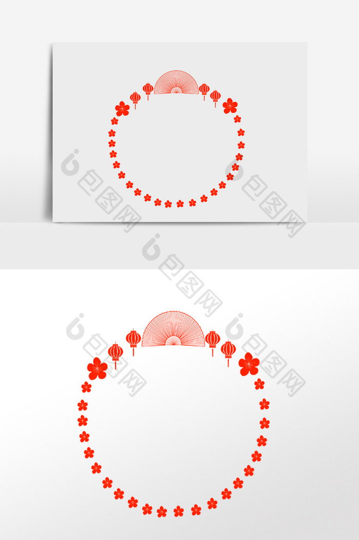 圆形新年扇子边框图片图片