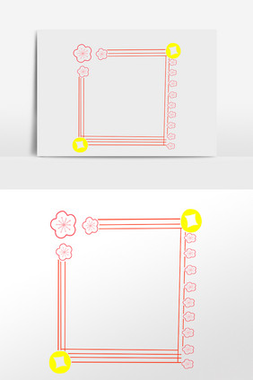 手绘铜钱装饰新年边框素材