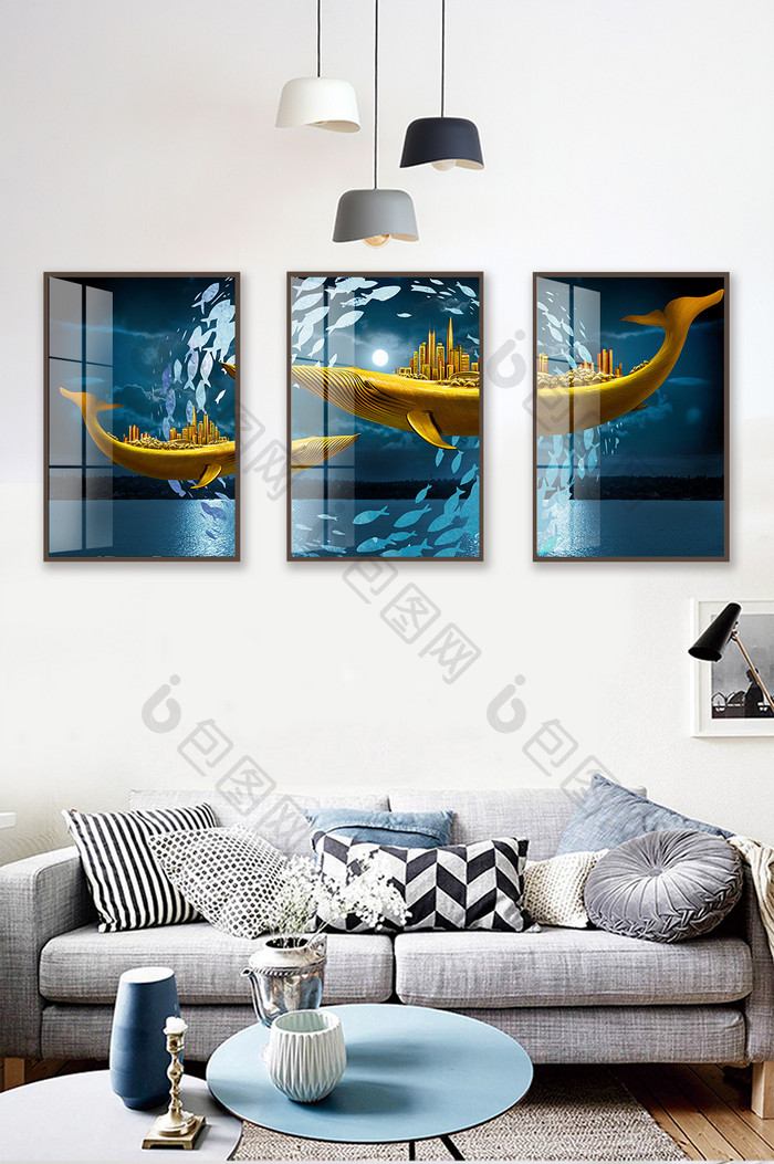 抽象星空鱼群鲸鱼装饰画