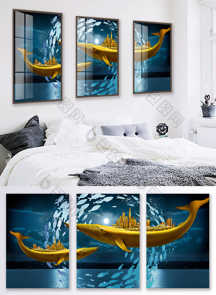 抽象星空鱼群鲸鱼装饰画