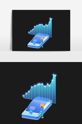 蓝色2.5D金融手机图标理财元素