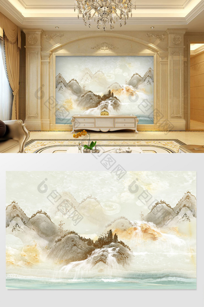 大理石抽象山水国画风景背景墙