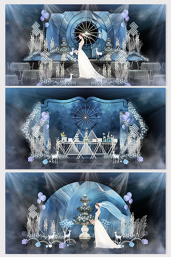 唯美蓝色梦游爱丽丝仙境婚礼效果图图片