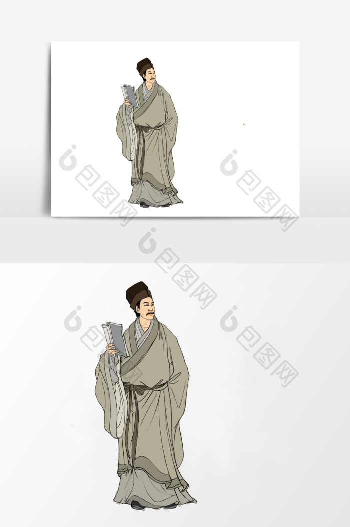 淡彩颜色的古代读书人png下载-包图网