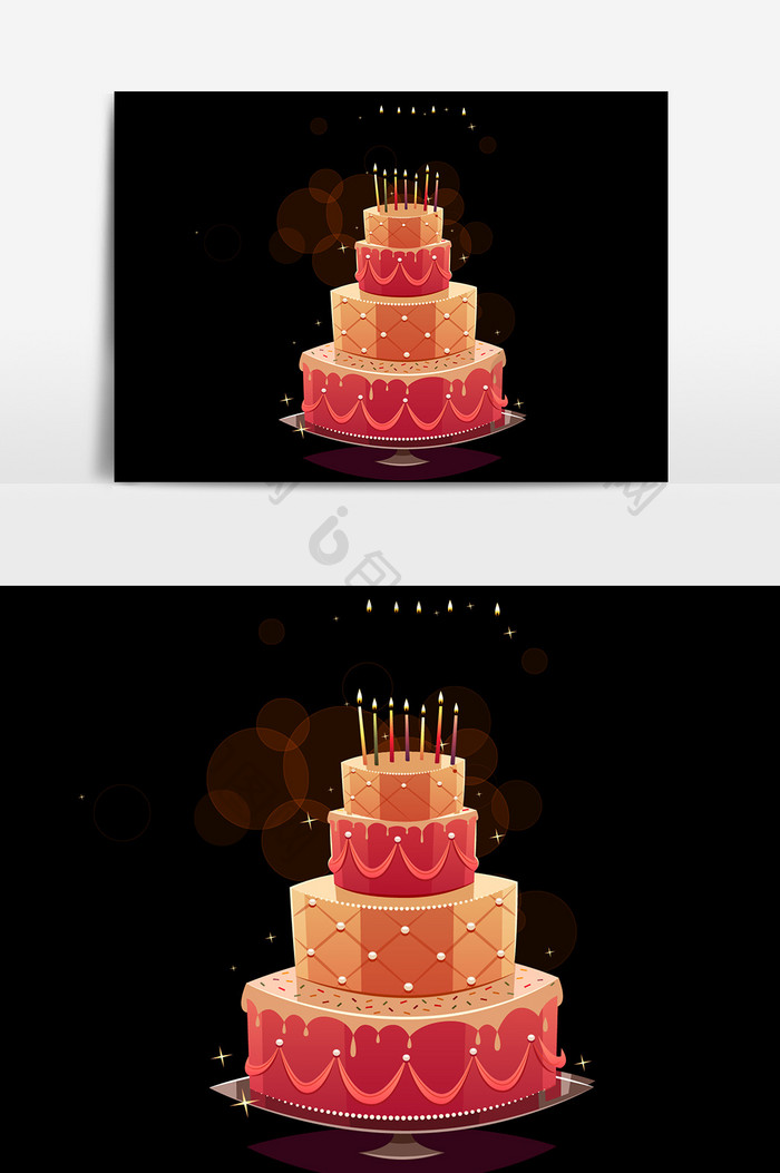 卡通多层生日蛋糕设计元素