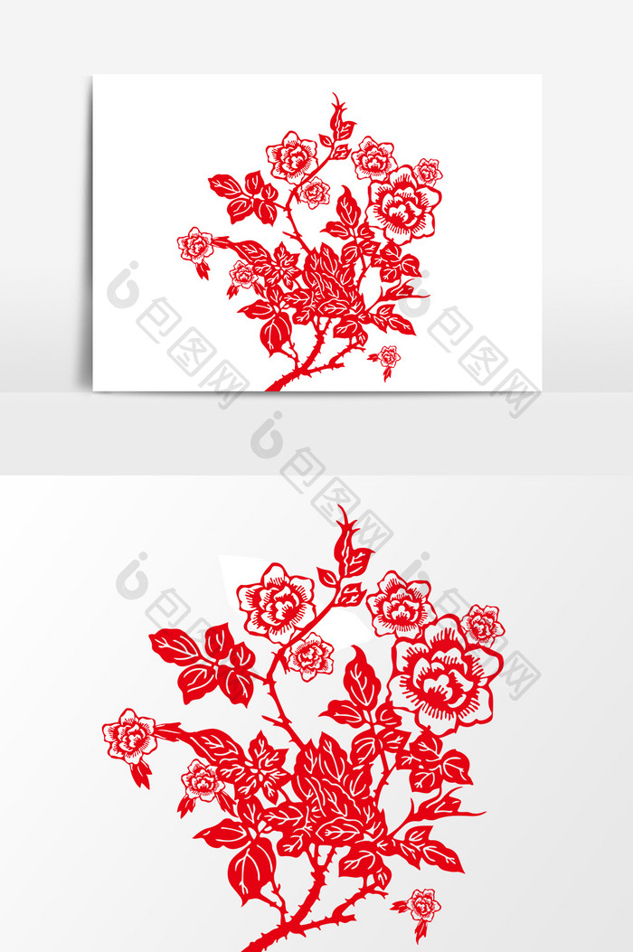 红色花朵剪纸设计元素