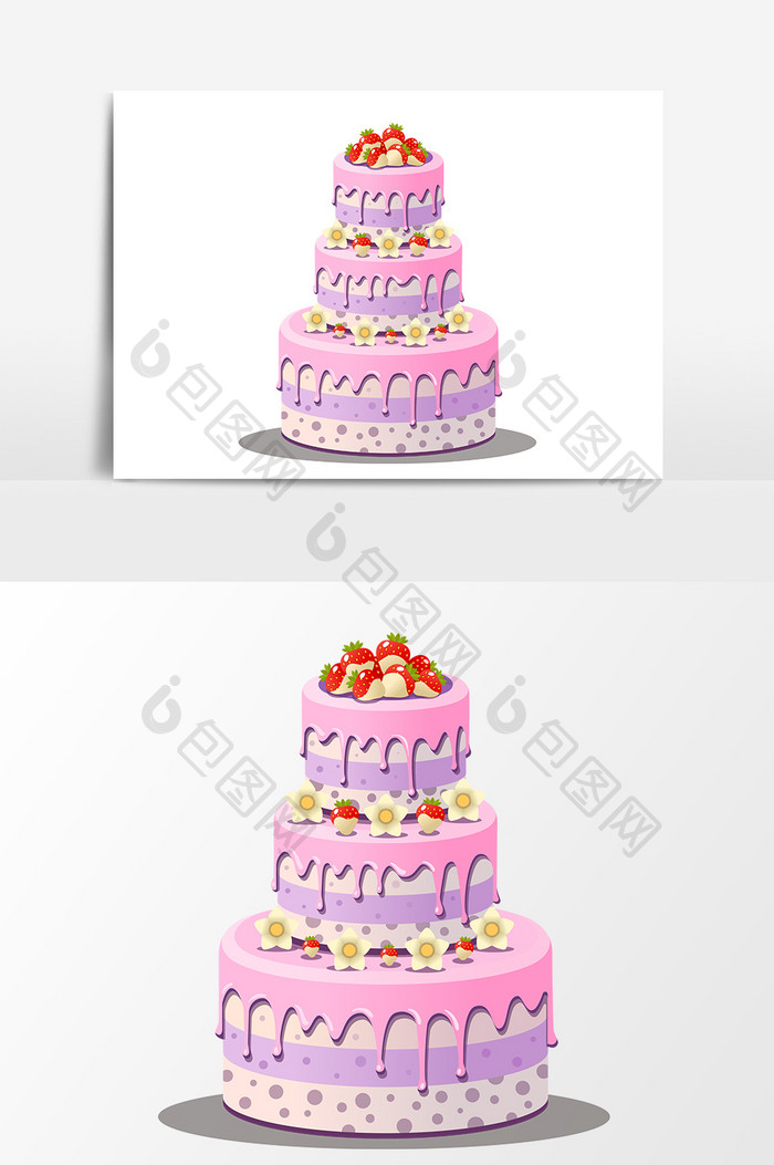 手绘卡通多层生日蛋糕设计元素
