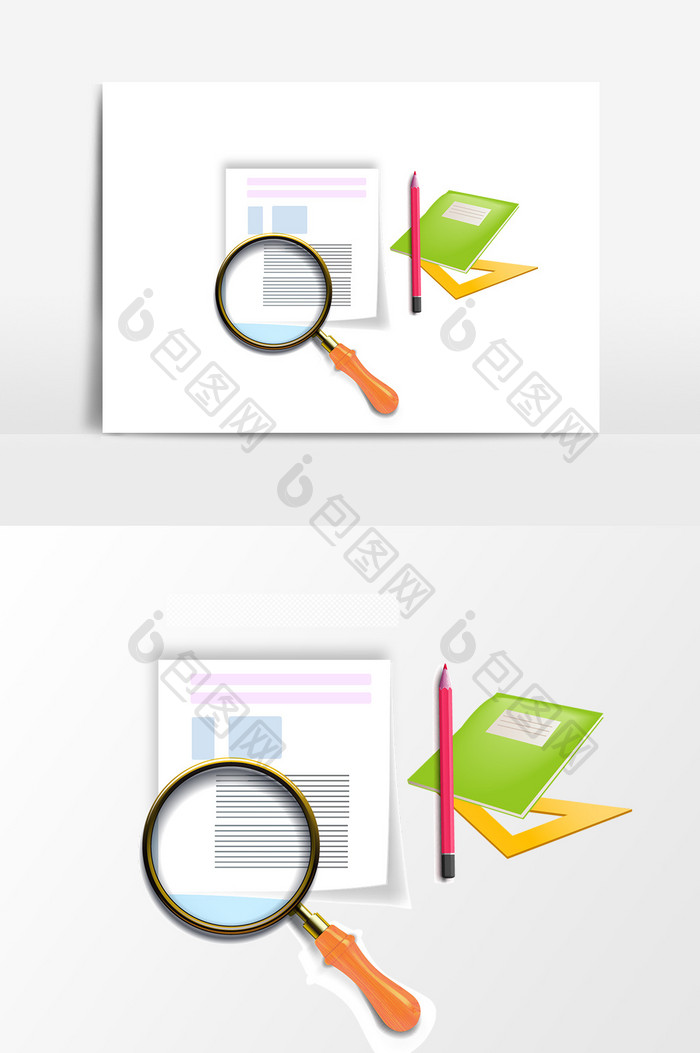 卡通放大镜学习用具设计元素