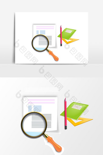 卡通放大镜学习用具设计元素图片