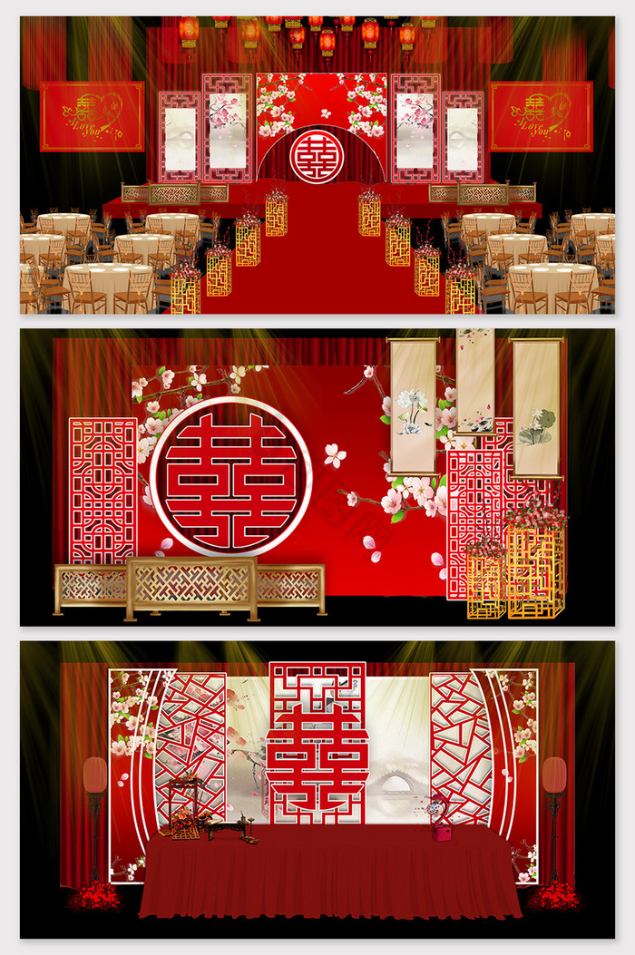 红色喜庆大气婚礼舞台效果图图片
