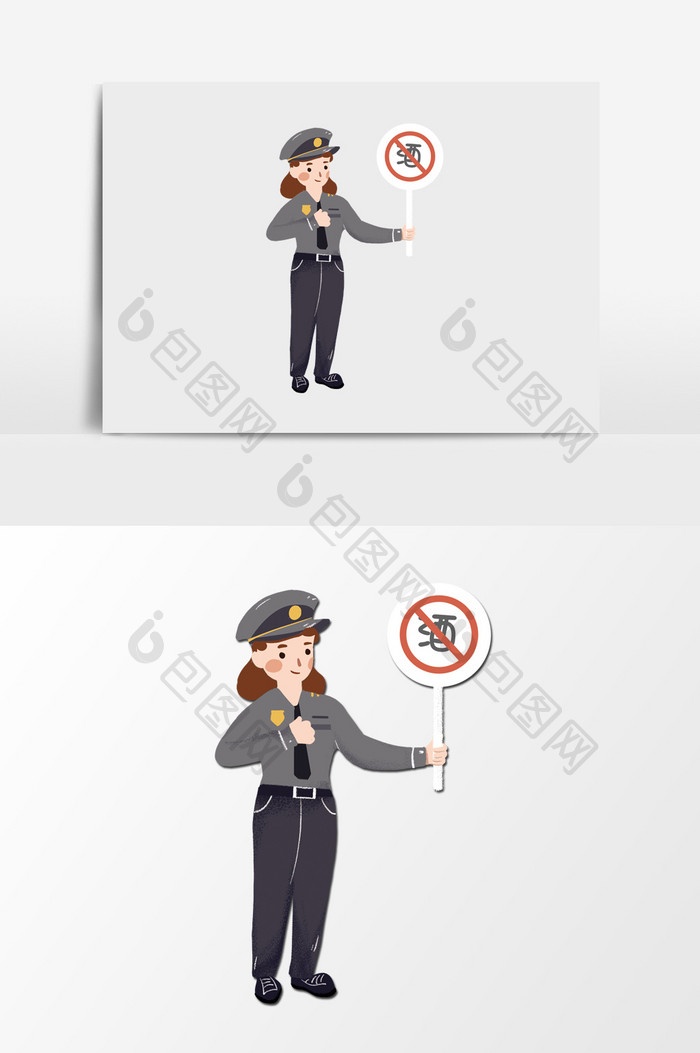 手绘执勤的女交警插画元素