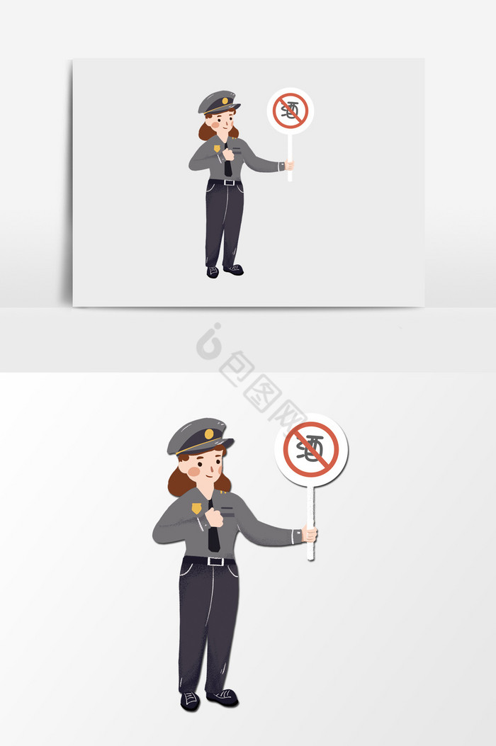 执勤的女交警插画图片