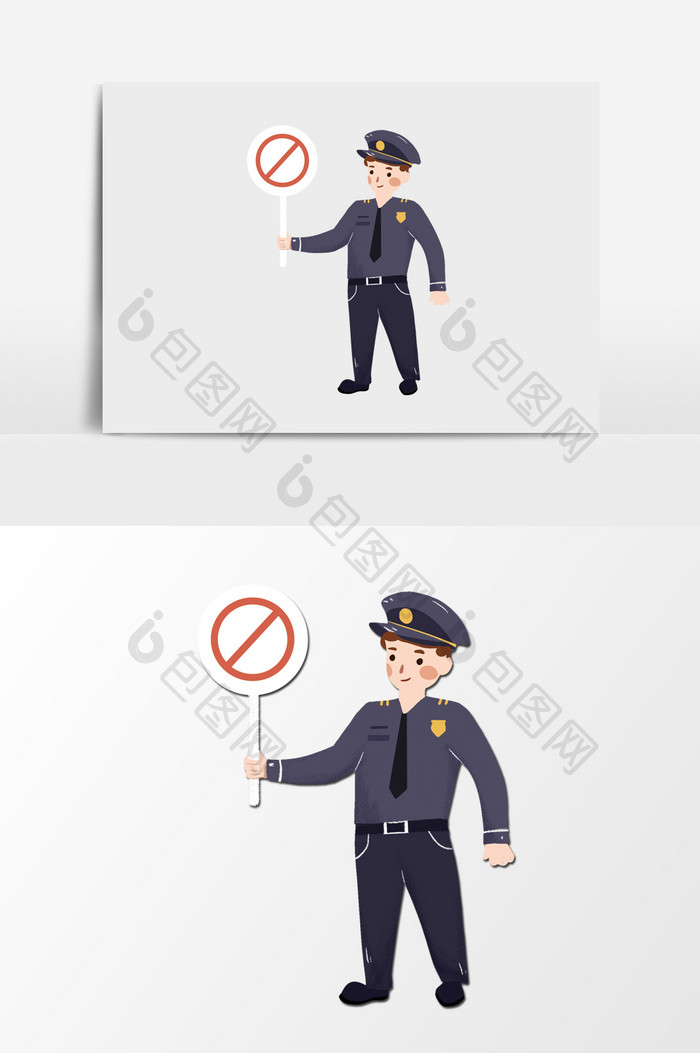 手绘执勤的交通警察插画元素