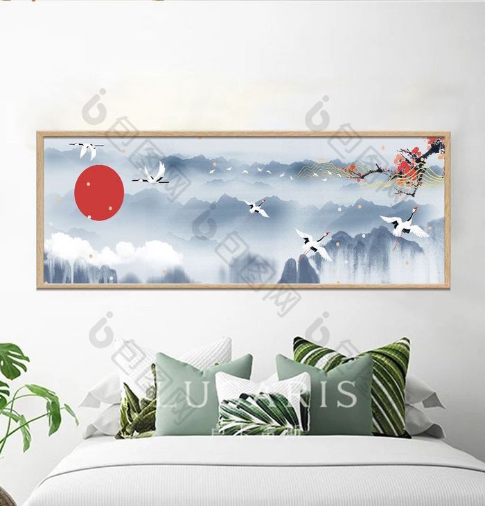 新中式古典仙鹤风景装饰画