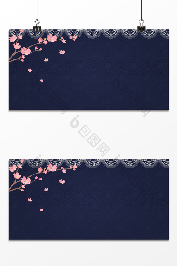 简约花卉树枝屋檐中国风卡通展板背景