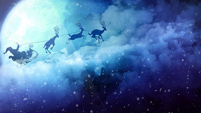 唯美风圣诞老人逐鹿雪橇车飞跃云层AE模板