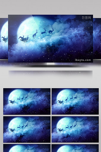 唯美风圣诞老人逐鹿雪橇车飞跃云层AE模板图片