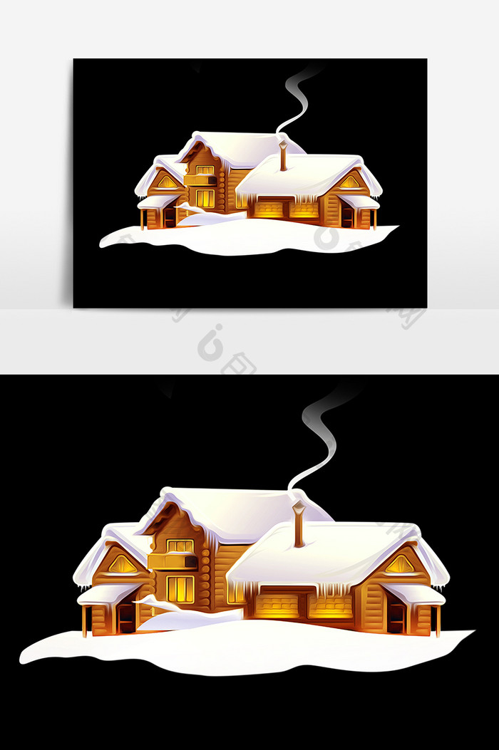 卡通冬季下雪房屋设计元素