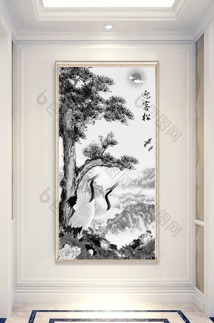 意境山水新中式水墨风景玄关背景墙装饰画