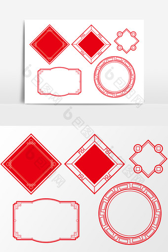 2019猪年多种红色中国风边框元素图片