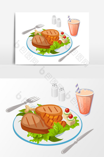 卡通牛排饮品设计元素图片
