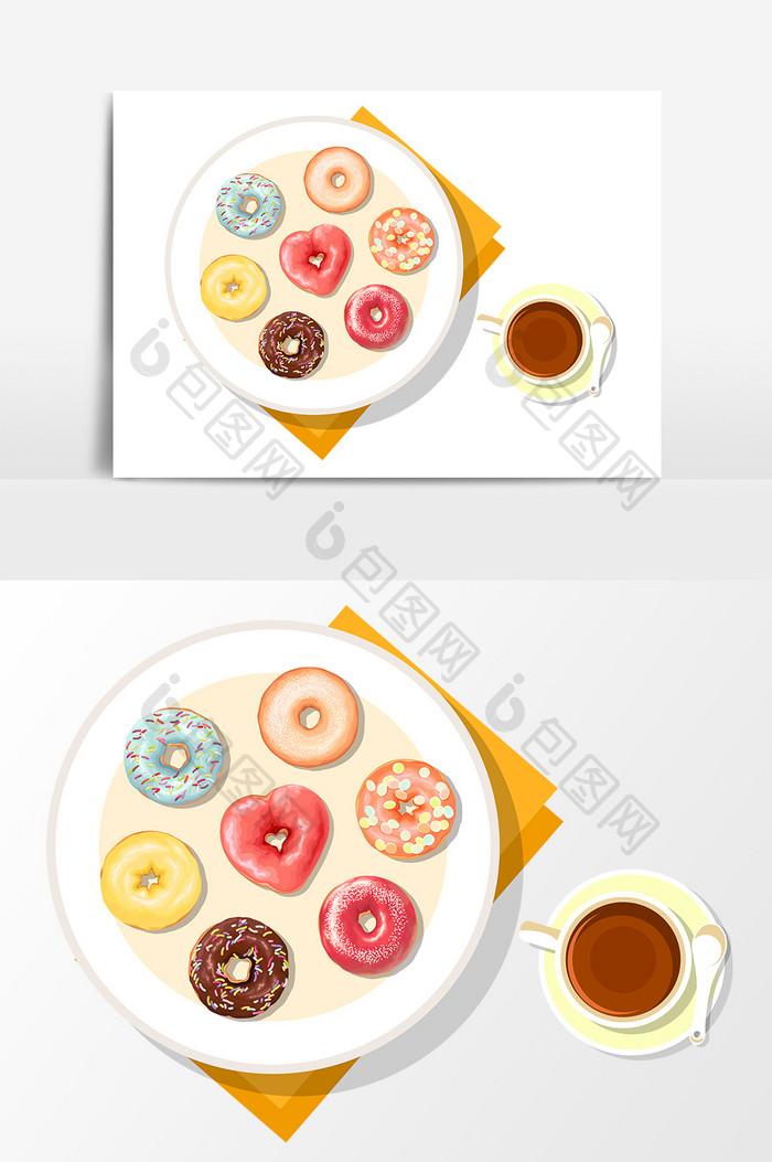 手绘卡通甜甜圈咖啡设计元素