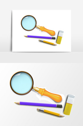 卡通放大镜笔橡皮擦设计元素