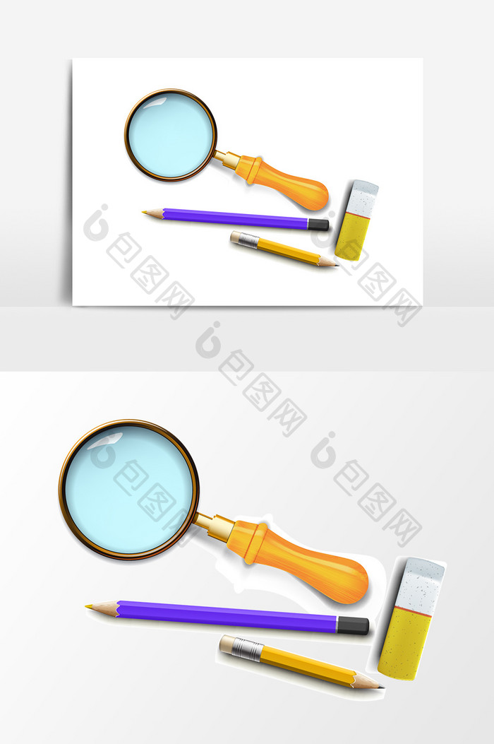 卡通放大镜笔橡皮擦设计元素