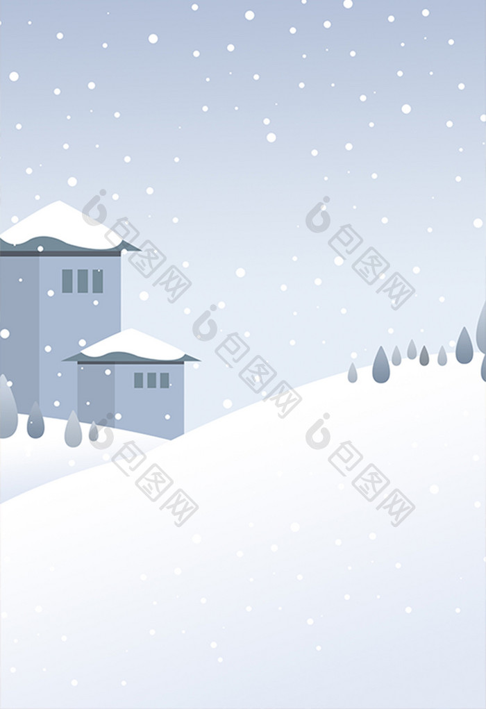 手绘雪地中的小楼插画背景