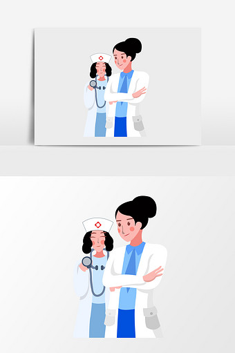 手绘女医生和护士插画元素图片