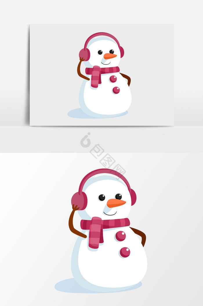 戴耳机的雪人插画图片