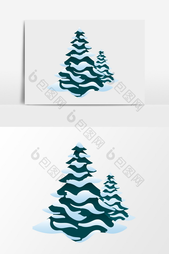 手绘被雪覆盖的松树插画元素