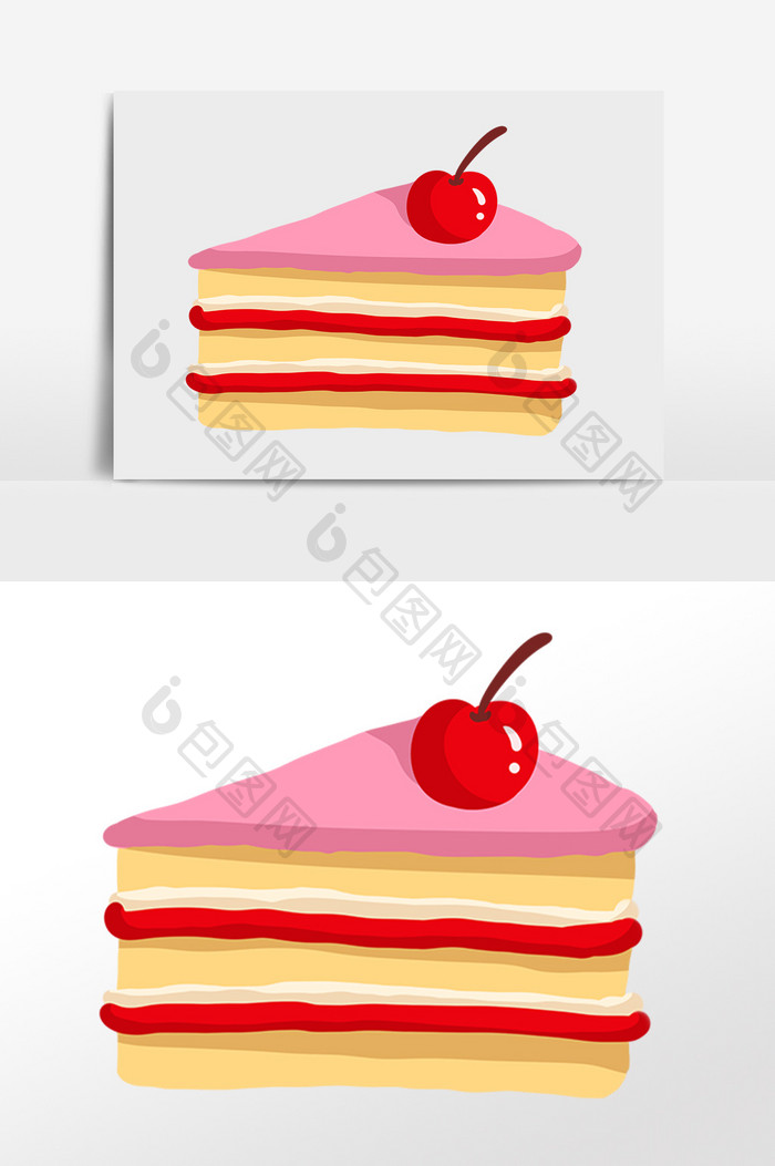 手绘三角形樱桃蛋糕素材
