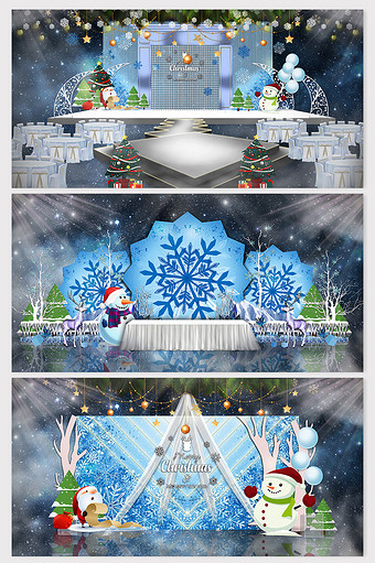 清新浅蓝色冰雪世界主题圣诞派对效果图图片