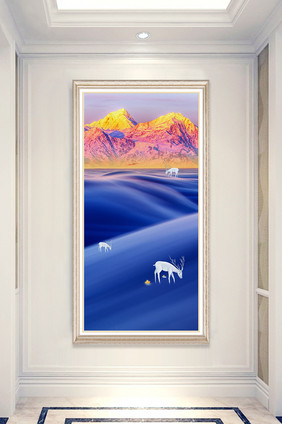 现代梦幻富士山油画风景地产玄关装饰画