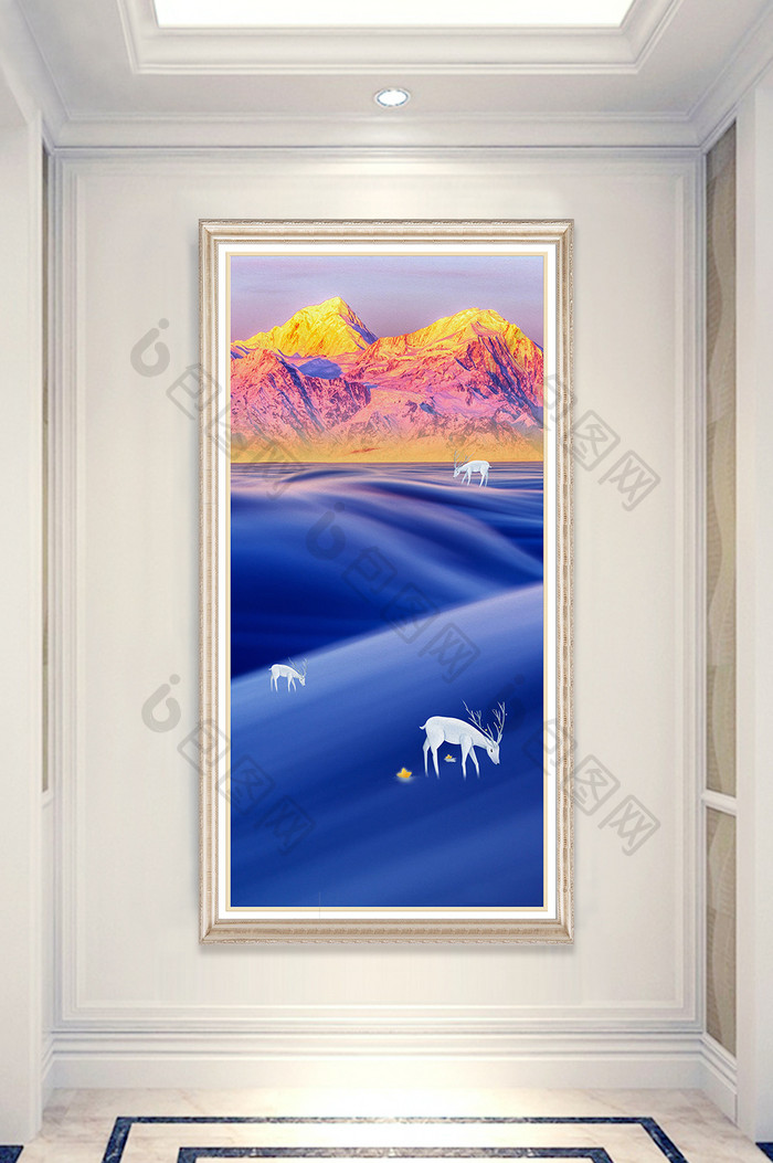 现代梦幻富士山油画风景地产玄关装饰画