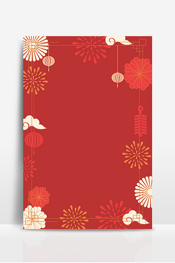 中国风复古新年红色烟花庆祝相框背景