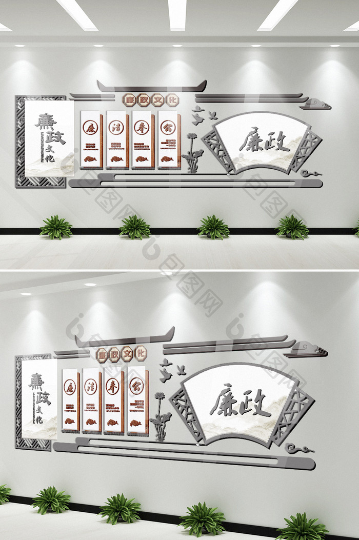 微立体中国风古典建筑党建文化墙廉政文化墙