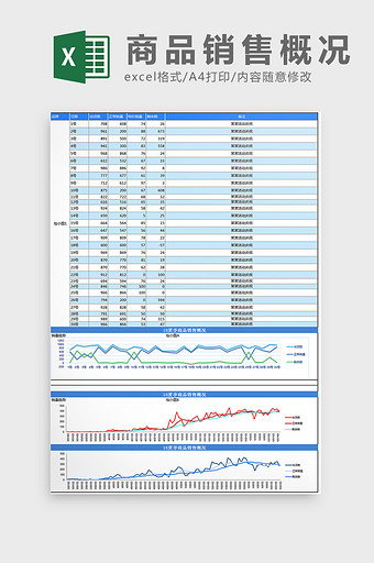 服装行业商品销售概况图表Excel模板图片