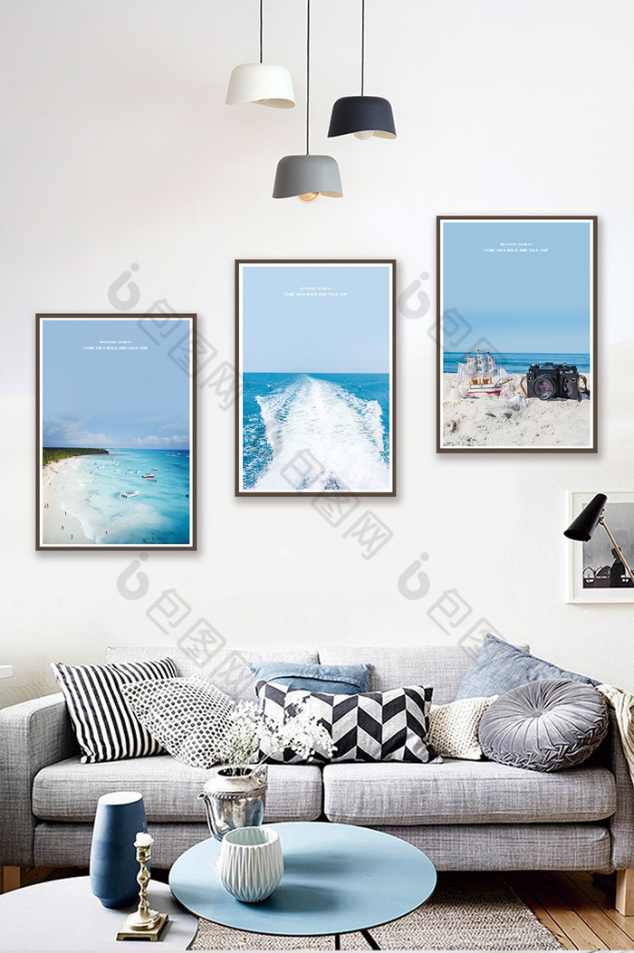 北欧风大气海洋风景客厅酒店装饰画图片图片
