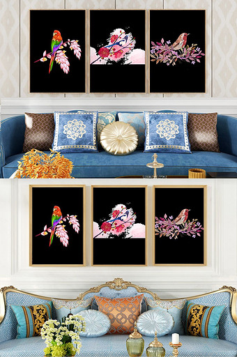 高端大气动物鹦鹉晶磁客厅酒店装饰画图片
