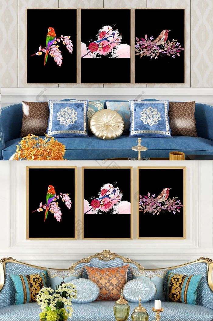 高端大气动物鹦鹉晶磁客厅酒店装饰画