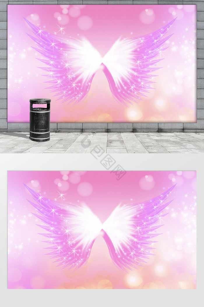 唯美粉色翅膀网红背景墙图片