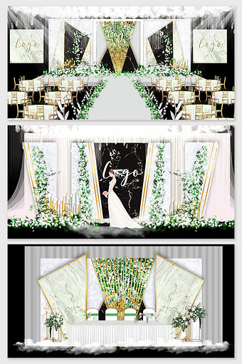 现代简约森系白色大理石纹理婚礼图片